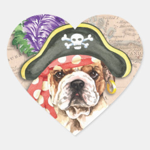 Bulldog Pirate Herz-Aufkleber