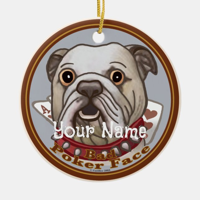 Bulldog Pokerface Keramik Ornament (Vorne)
