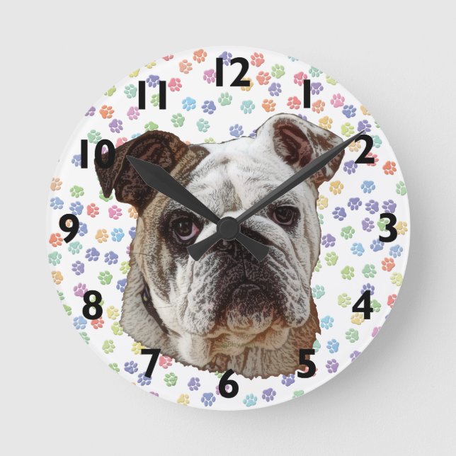 Bulldog Portrait Clock Runde Wanduhr (Vorderseite)