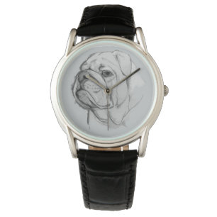 Bulldog Portrait HandGezeichnet Armbanduhr