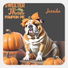 Bulldog Pumpkin Pie Sweet Halloween Quadratischer Aufkleber