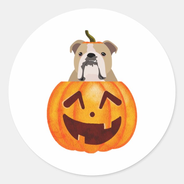 Bulldog Pumpkin Runder Aufkleber (Vorderseite)