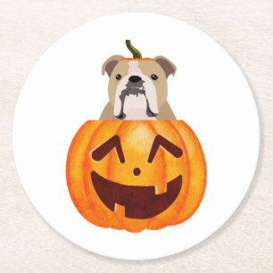 Bulldog Pumpkin Runder Pappuntersetzer