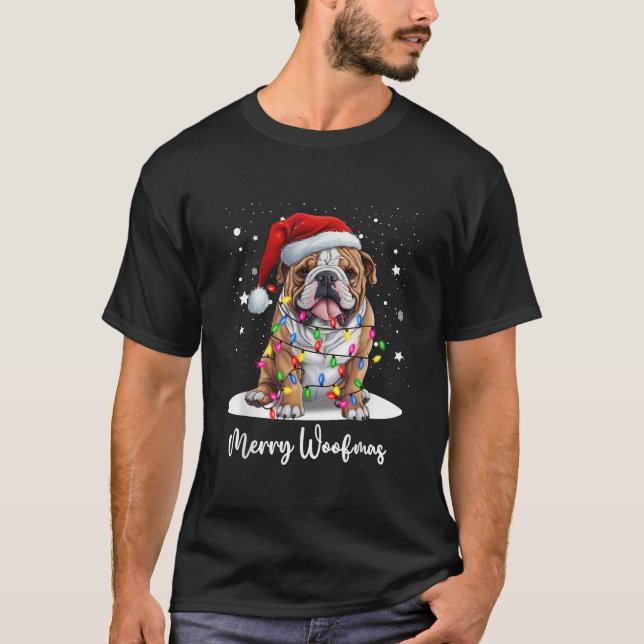 Bulldog puppy Merry Woofmas Christmas  T-Shirt (Vorderseite)