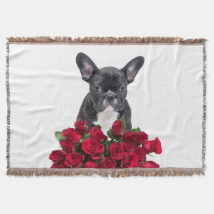 Bulldog Puppy Rose Blume werfen Weiß Decke