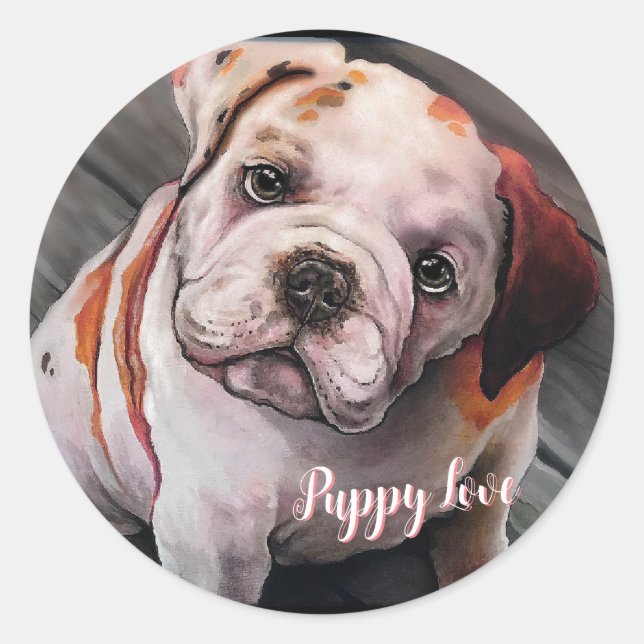 Bulldog Puppy Runder Aufkleber (Vorderseite)