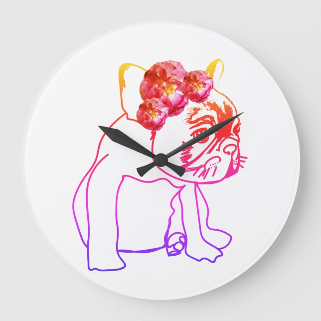 Bulldog-Puppy-Sweet-Hunde-Uhr Große Wanduhr (Vorderseite)