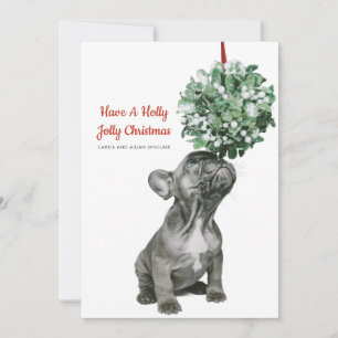 Bulldog Puppy und Mistletoe Feiertagskarte