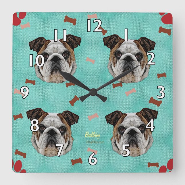 Bulldog Quadratische Wanduhr (Vorderseite)
