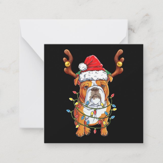 Bulldog Reindeer Funny Christmas Mitteilungskarte (Vorderseite)