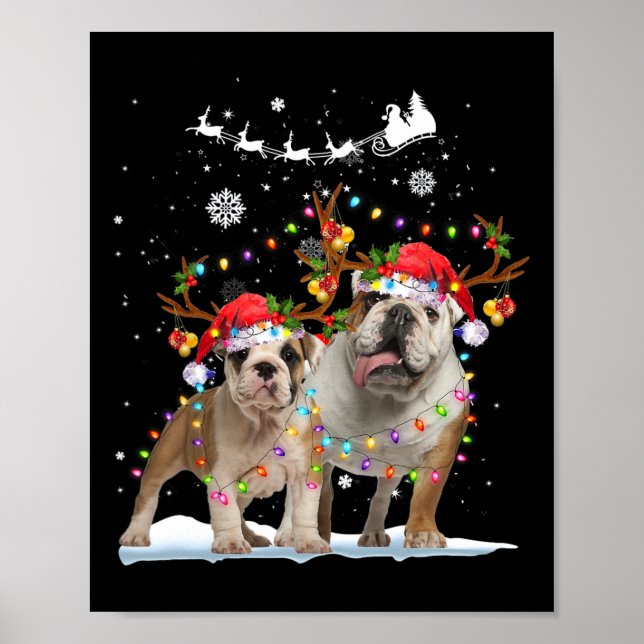 Bulldog Rentier Weihnachtsmannmütze Xmas Lights We Poster (Vorne)