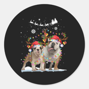 Bulldog Rentier Weihnachtsmannmütze Xmas Lights We Runder Aufkleber