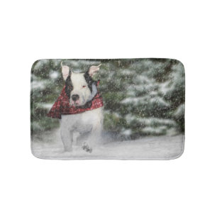 Bulldog Rescue Pup Dashing durch den Schnee Badematte