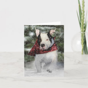 Bulldog Rescue Pup Dashing through the Snow Feiertagskarte