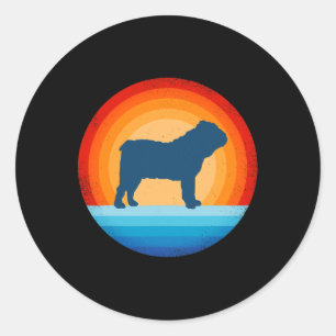 Bulldog Retro Vintag 60er 70er Sunset Hund liebt m Runder Aufkleber