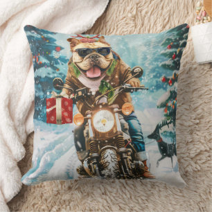 Bulldog Riding Motorrad Weihnachten Kissen