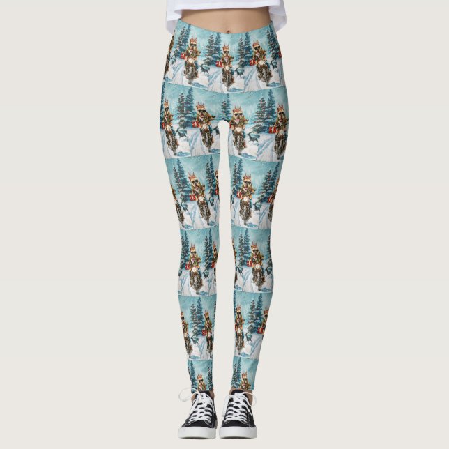 Bulldog Riding Motorrad Weihnachten Leggings (Vorderseite)