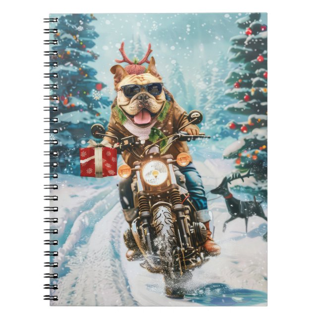 Bulldog Riding Motorrad Weihnachten Notizblock (Vorderseite)