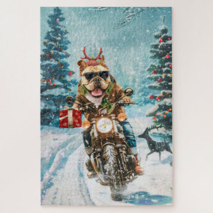 Bulldog Riding Motorrad Weihnachten Puzzle