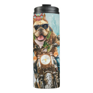 Bulldog Riding Motorrad Weihnachten Thermosbecher