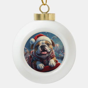Bulldog Roller Untersetzer Weihnachten Keramik Kugel-Ornament