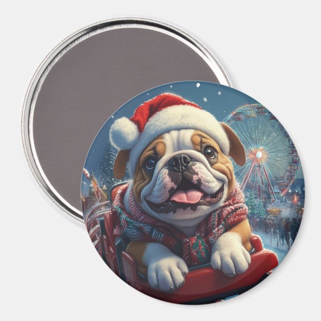 Bulldog Roller Untersetzer Weihnachten Magnet (Vorderseite/Rückseite)