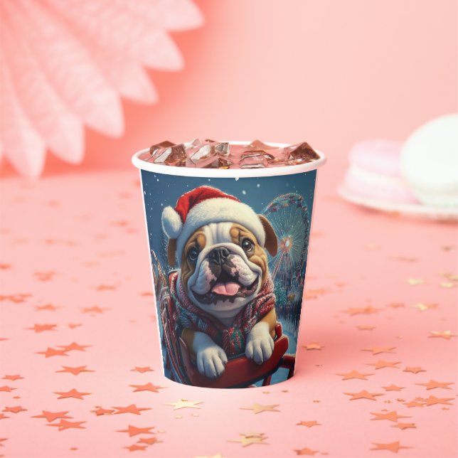 Bulldog Roller Untersetzer Weihnachten Pappbecher (Insitu)