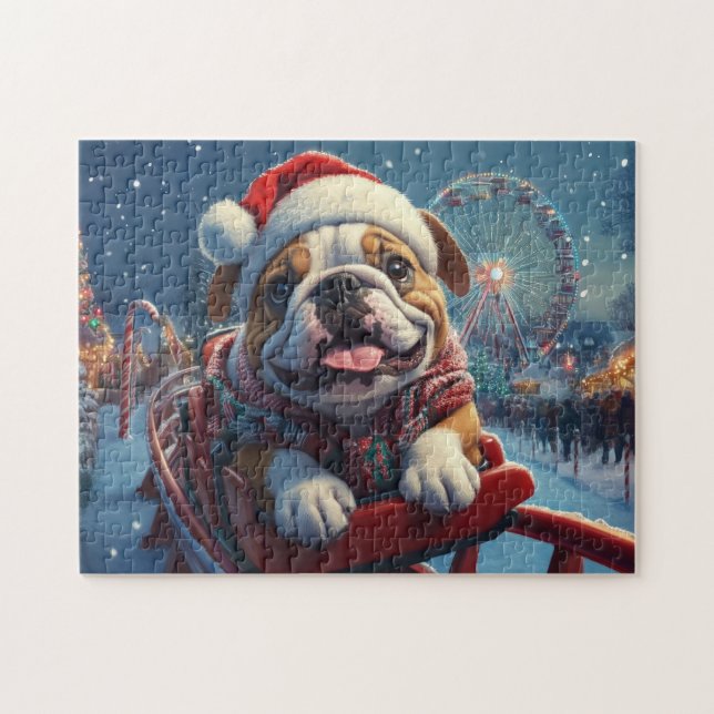Bulldog Roller Untersetzer Weihnachten Puzzle (Horizontal)