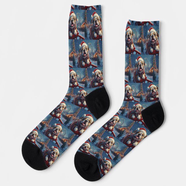 Bulldog Roller Untersetzer Weihnachten Socken (Linkes Detail)