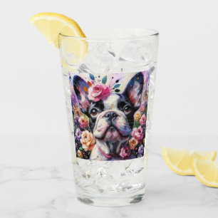 Bulldog-Rose Blütenrosa Schwarz-weiß Glas
