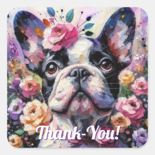 Bulldog-Rose Blütenrosa Schwarz-weiß Quadratischer Aufkleber