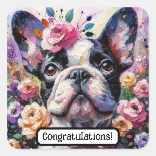 Bulldog-Rose Blütenrosa Schwarz-weiß Quadratischer Aufkleber