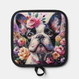 Bulldog-Rose Blütenrosa Schwarz-weiß Topflappen