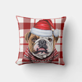 Bulldog Rot und Weiß Karierter Weihnachtsurlaub Kissen