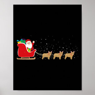 Bulldog Santa Christmas Sleigh - Fun Bulldog Xmas Poster