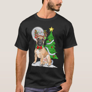 Bulldog schmückt die Baumlichter der Rentiervögel T-Shirt
