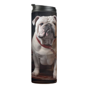 Bulldog Schnee-Schlitten Weihnachtsdekoration Thermosbecher