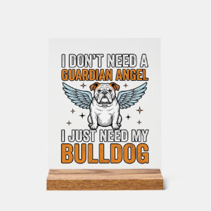 Bulldog Schutzengel Vintage Hundeliebhaber-Shirt D Acrylschild