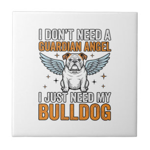 Bulldog Schutzengel Vintage-Hundeliebhaber-Shirt D Fliese