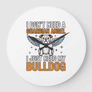 Bulldog Schutzengel Vintage-Hundeliebhaber-Shirt D Große Wanduhr