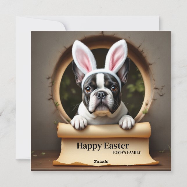 Bulldog schwarz - mit Familienname Feiertagskarte (Rückseite)