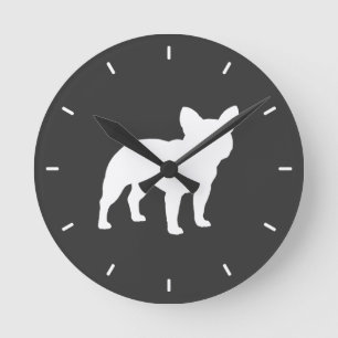 Bulldog Silhouette Grau und Weiße Hunde Lover Runde Wanduhr