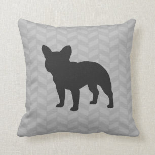 Bulldog-Silhouette Graue Herringbone Kissen