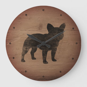 Bulldog-Silhouette  Hund Lover Imitate Holz Große Wanduhr