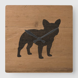 Bulldog-Silhouette Imitat Frenchie Hund Quadratische Wanduhr