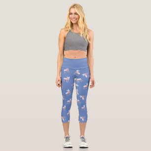 Bulldog-Silhouette in Blau und Rosa Capri Leggings
