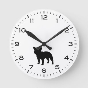 Bulldog-Silhouette Schwarz/Weiß Runde Wanduhr