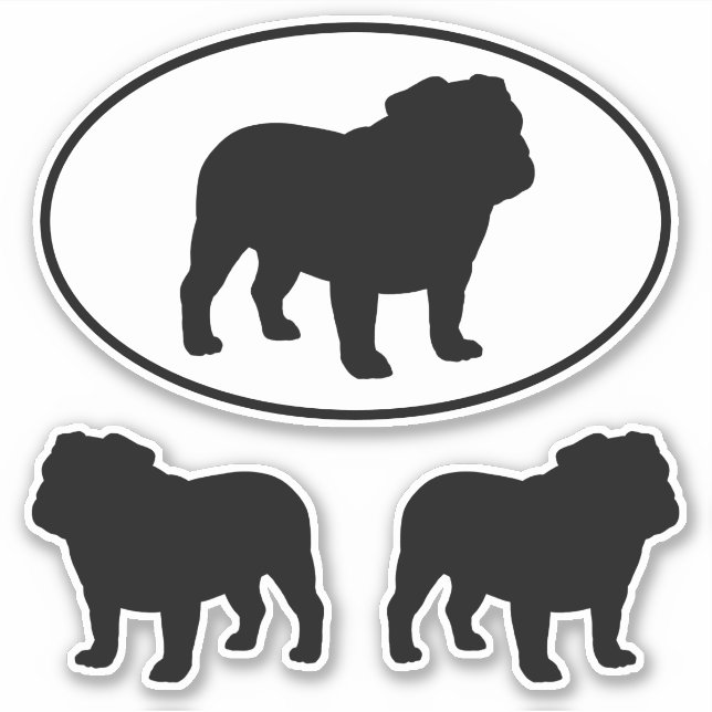 Bulldog Silhouetten Cool Hund Vinyl Sticker Set (Vorderseite)