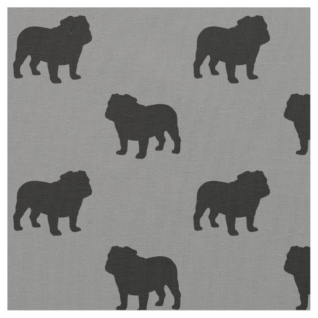 Bulldog-Silhouetten-Muster| Graue Hunde Stoff (Nahaufnahme)