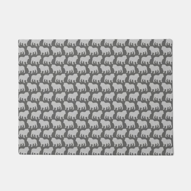 Bulldog-Silhouetten-Muster | Hund Lover's Gray Fußmatte (Vorderseite)
